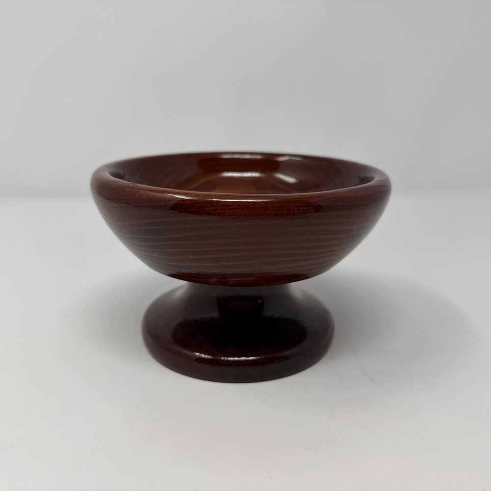Vintage California Redwood Pedestal Bowl Glossy Wood MCM Decor 5 Inch